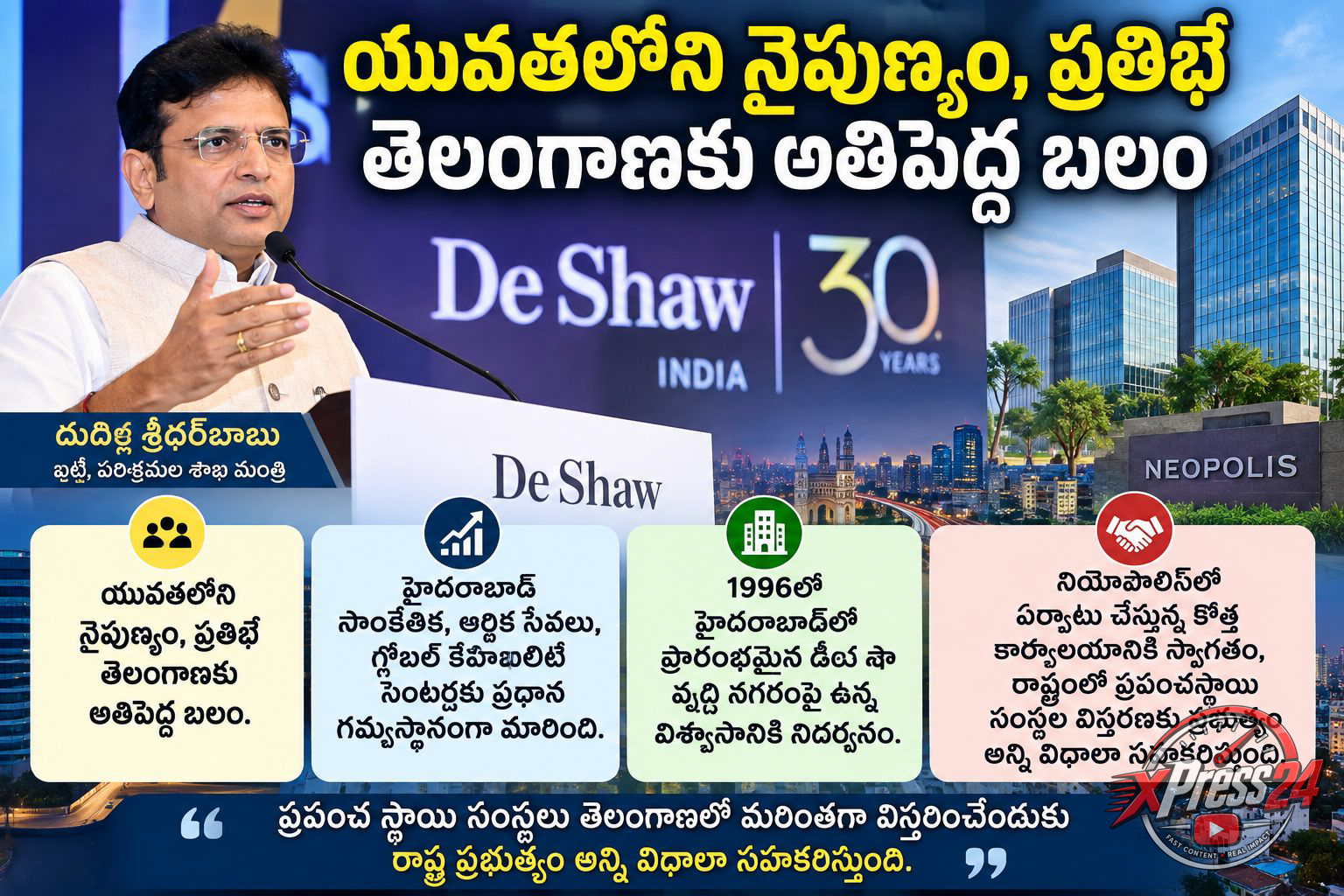 యువత నైపుణ్యమే తెలంగాణకు అతిపెద్ద బలం: శ్రీధర్బాబు