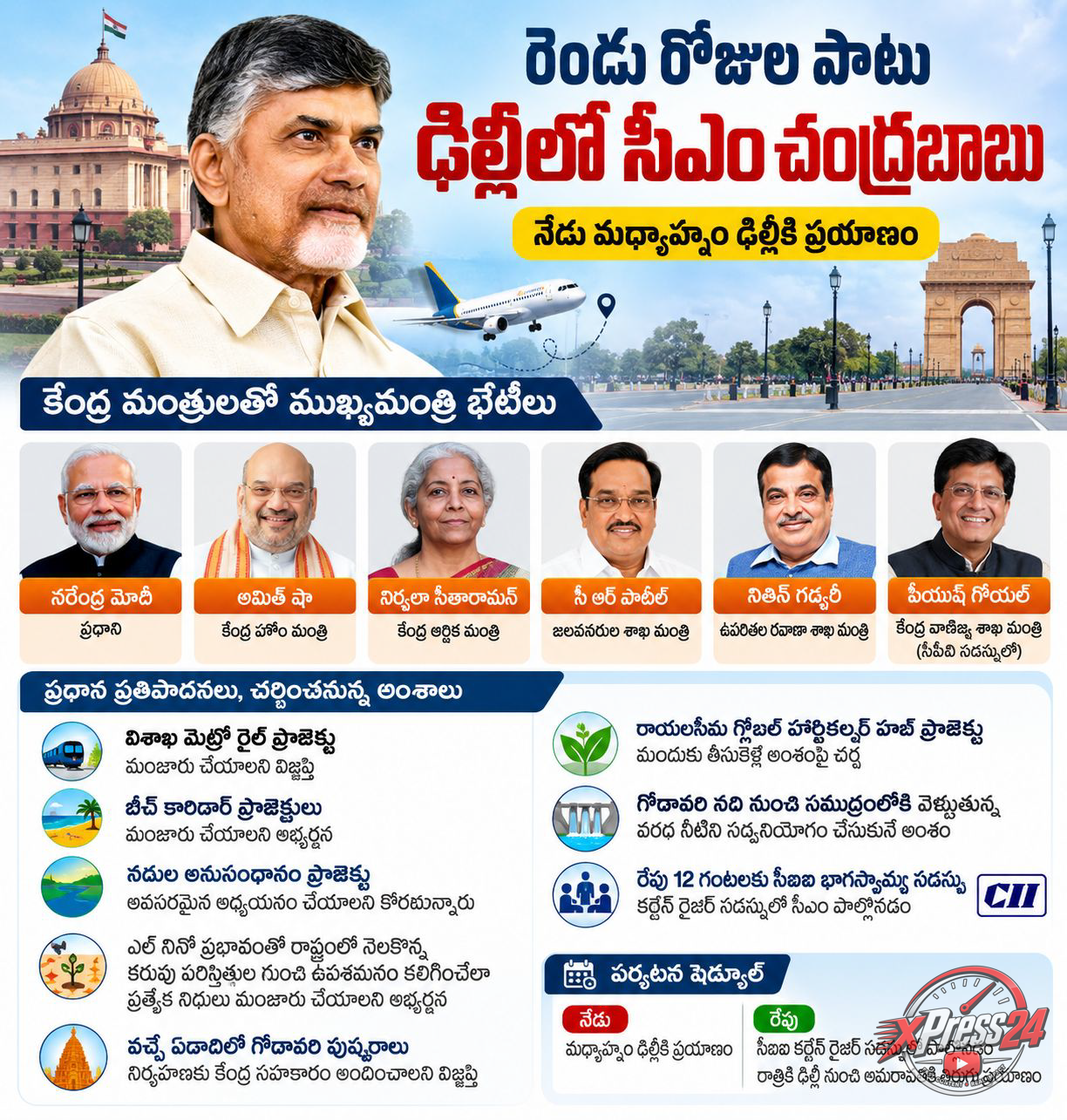 నేడు ఢిల్లీకి సీఎం చంద్రబాబు