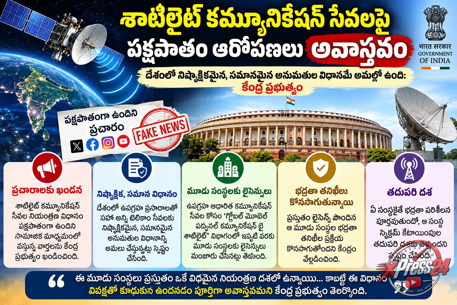 శాటిలైట్ కమ్యూనికేషన్ లైసెన్సింగ్లో వివక్ష లేదన్న కేంద్రం